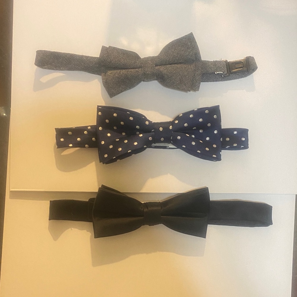 Elegant Men's Bow Tie Set - Gray, Navy Polka Dot, Black